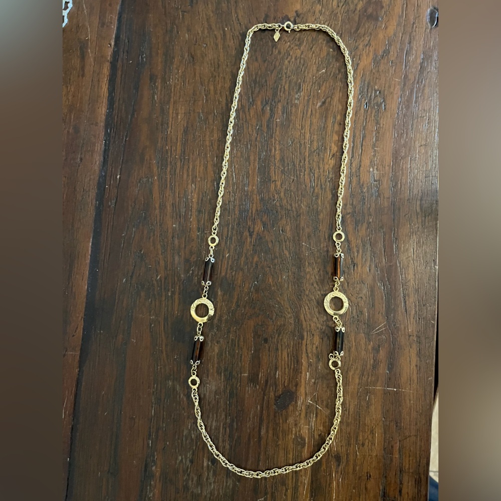 60s classic Sarah Coventry necklace gold tone & lucite brown beads Vintage retro